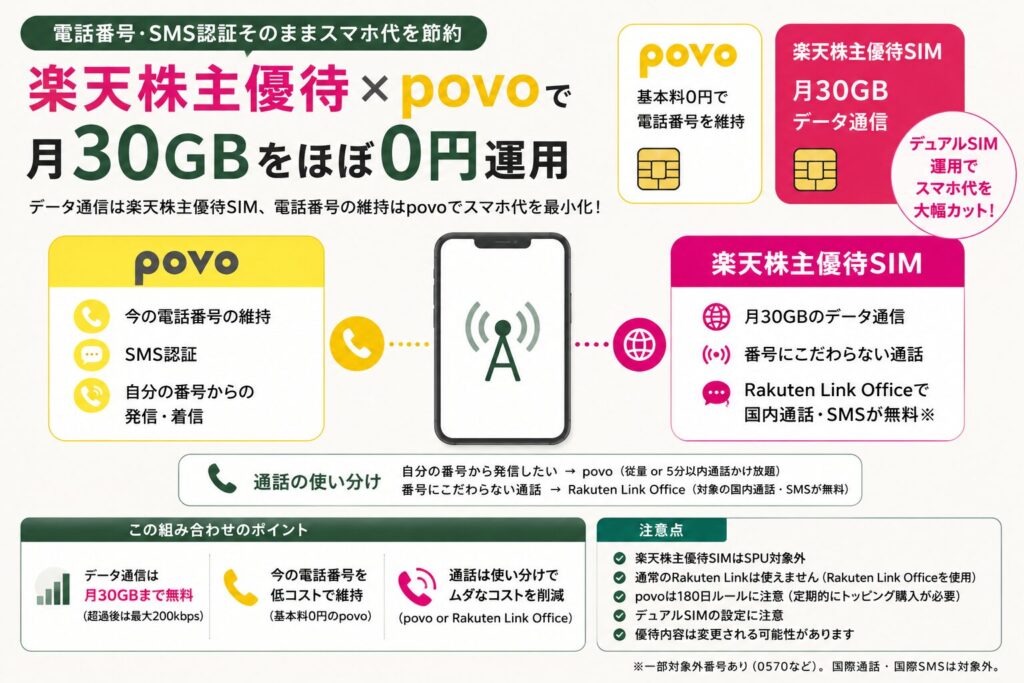 楽天株主優待 x povoで月30GBをほぼ0円で運用