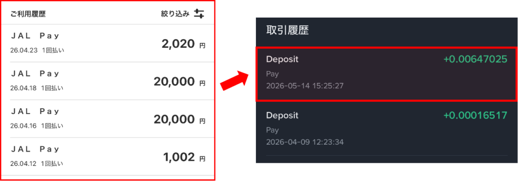 Binance Japan CardからJal Payのチャージ還元検証