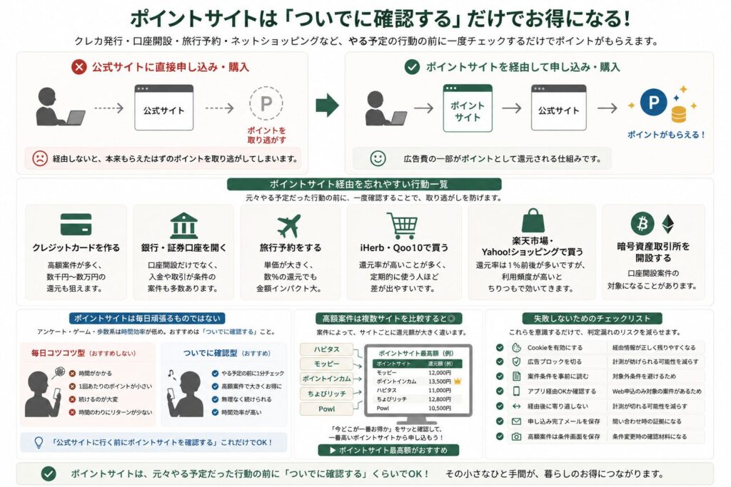 ポイントサイトはついでに確認するだけでお得になる