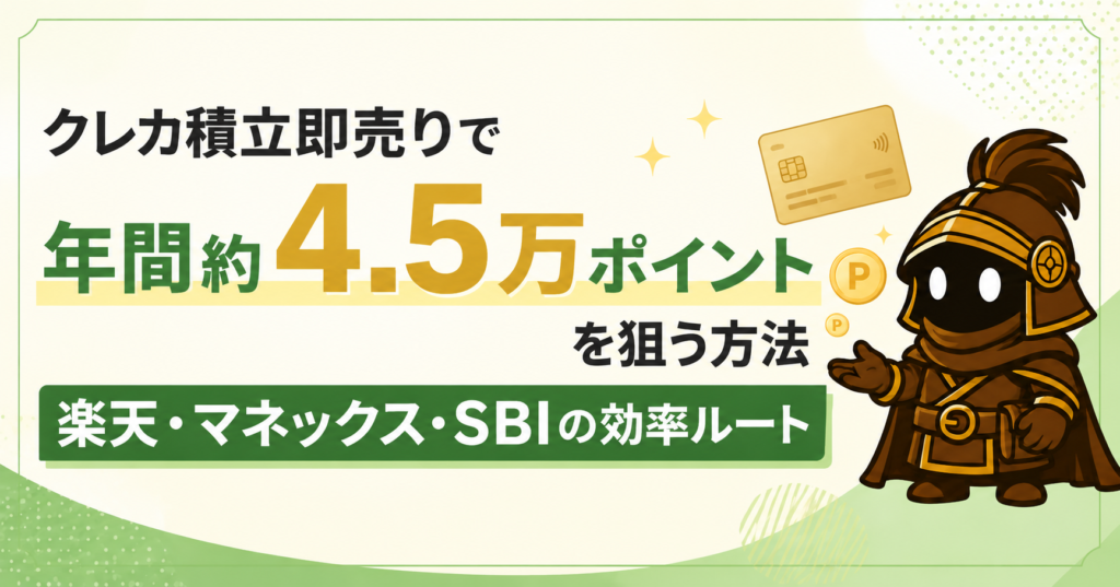 クレカ積立即売りで年間約4.5万ポイントを狙う方法｜楽天・マネックス・SBIの効率ルートを紹介