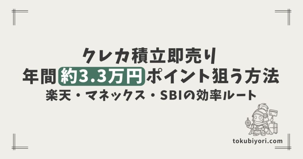 クレカ積立即売りで年間約3.3万ポイントを狙う方法｜楽天・マネックス・SBIの効率ルートを紹介
