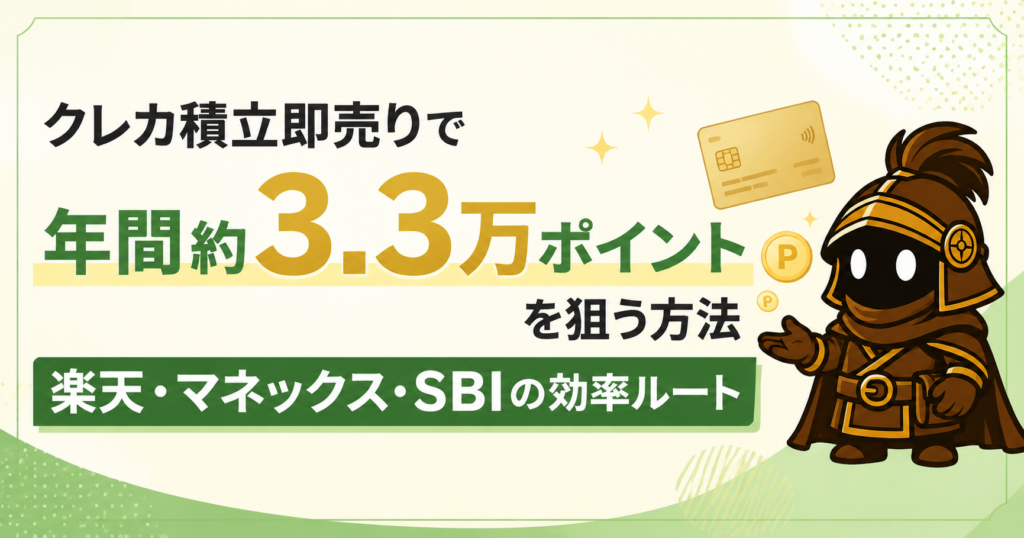 クレカ積立即売りで年間約3.3万ポイントを狙う方法｜楽天・マネックス・SBIの効率ルートを紹介